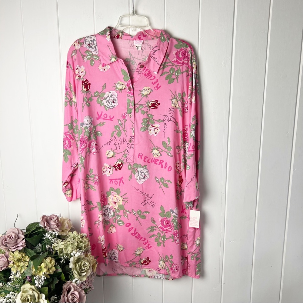 Chic Pink Floral Long Sleeve Dress